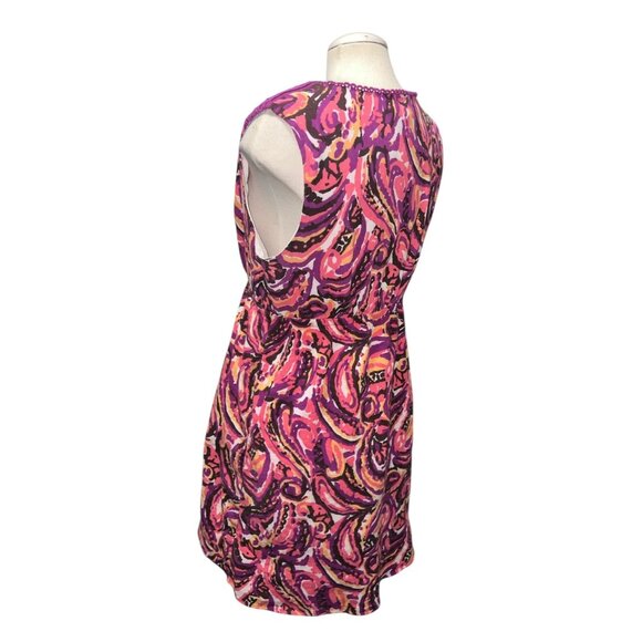 Merona Cotton Sleeveless Paisley V Neck Dress Sz Large Pink Purple Polyester Cas - Picture 9 of 11